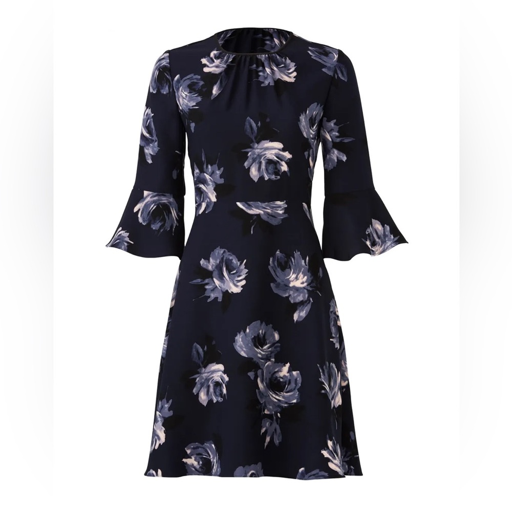 Kate Spade Night Rose Crepe A-line Dress Sz Star Bright Rich Navy Blue Floral